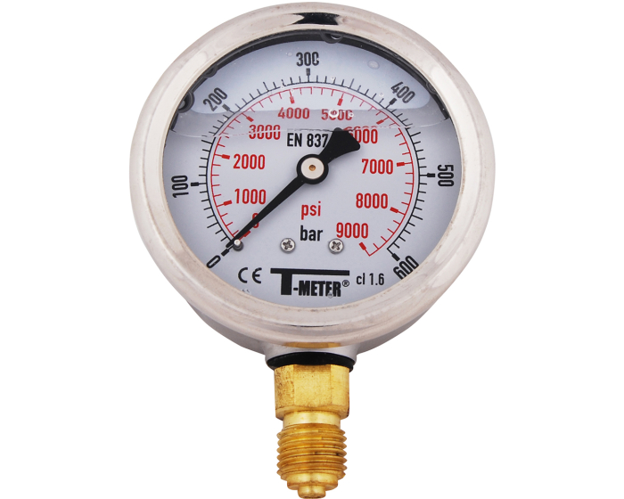 SS pressure gauge 1613 glycerine radial Ø63 1/4'' Class1,6 0/1.6bar